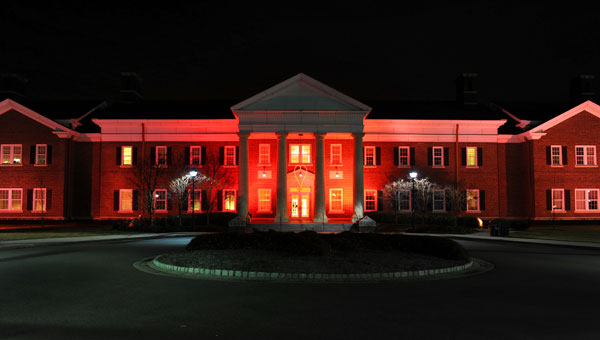 Lion’s tale: Paul Loser Hall glows red