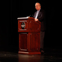 Karl Rove speaks to Kendall Hall audience