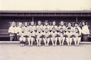 The ’96 softball team gave Miller (second from right, back row) her first win and captured the program’s sixth national title. Photo courtesy of TCNJ’s Sports Information Office.