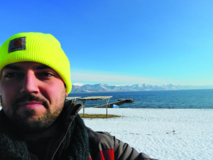 Necovski snapped this picture of himself on the beach at his hotel and resort, which sits  on Lake Prespa within the Galichica National Park.