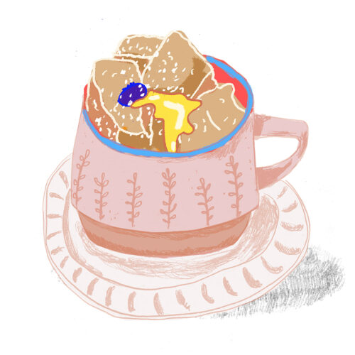 Illustration of fFench toast in a mug