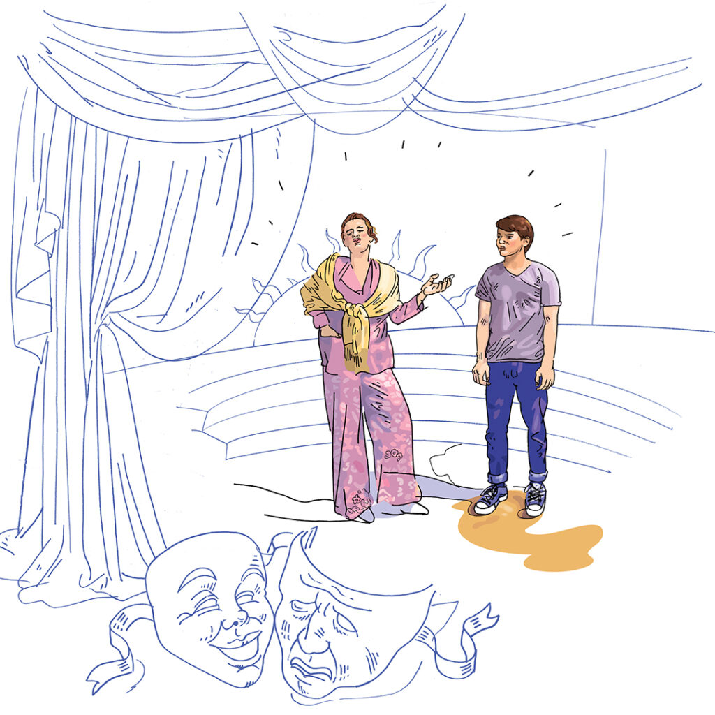 Illustration of Vianna Fagel and Steve Munoz on a stage